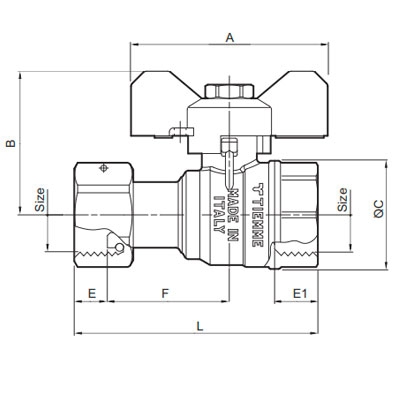 VÁLVULA ESFERA HEMBRA RACOR LOCO ANTIRRETORNO 1/2" x 1/2"TIEMME