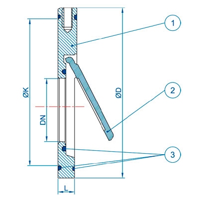 VÁLVULA RETENCIÓN CLAPETA TIPO WAFER INOXIDABLE 316 1½