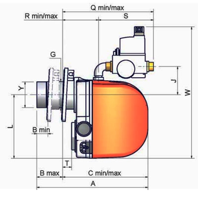 QUEMADOR GAS UNIGAS NG35 1 LLAMA 1/2" M.TN.S.ES.A.0.15 20−41 KW TOBERA CORTA