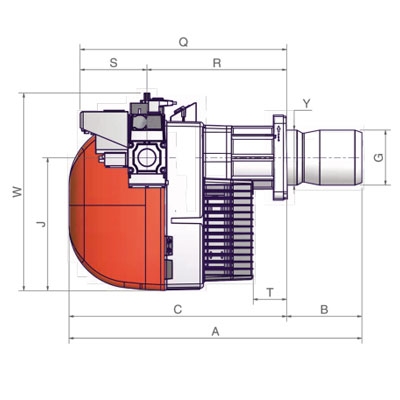 QUEMADOR GAS UNIGAS NG280 1 LLAMA 1" 1/2 M.TN.L.ES.A.0.40 95−300 KW TOBERA LARGA