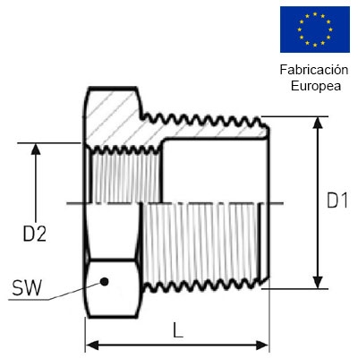 TUERCA REDUCCIÓN 3/8"−1/4" INOXIDABLE 316