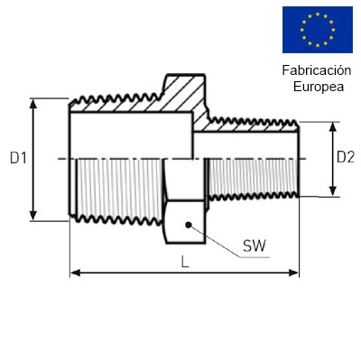 MACHÓN REDUCIDO 1/4"−1/8" INOXIDABLE 316