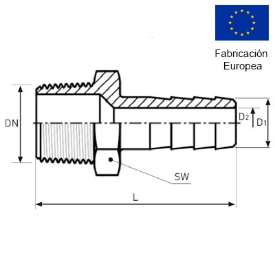 ENTRONQUE MANGUERA MACHO 3/8" INOXIDABLE 316