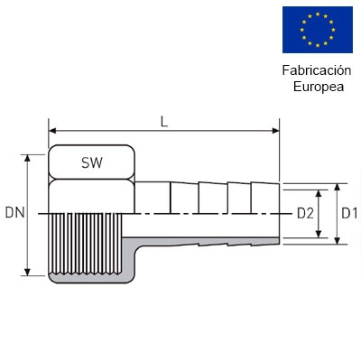 UNIÓN MANGUERA HEMBRA 1/4" INOXIDABLE 316