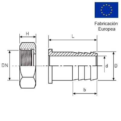 RACOR 2PR MANGUERA 3/8" INOX 316