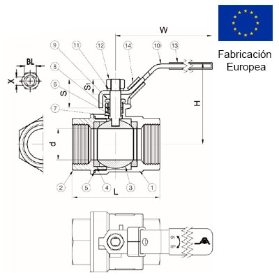 VALVULA DE BOLA 2 PIEZAS 2" INOXIDABLE 316