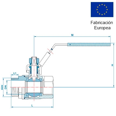 VALVULA 2 PIEZAS ROSCAR 1/2 " M−H INOXIDABLE