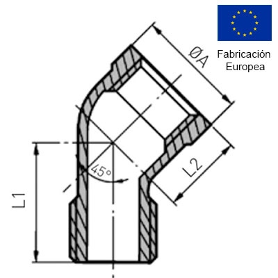 CODO ROSCADO 45º M−H 3/8" INOXIDABLE 316