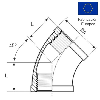 CODO ROSCADO 45 HH 1/2" INOXIDABLE 316