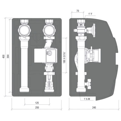 GRUPO IMPULSIÓN DIRECTA KA-125 DN25 CON GRUNDFOS HYBRID 25−70