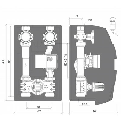 GRUPO MEZCLADOR KTC-125 DN25 TERMOSTÁTICO WILO SC 25/1−6