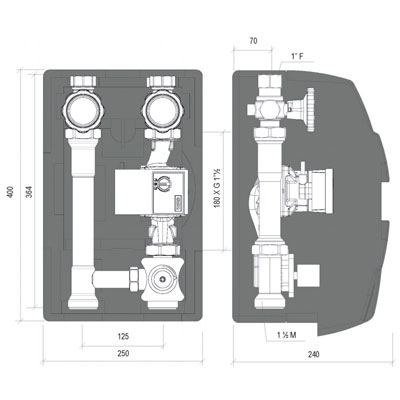 GRUPO MEZCLADOR KTV3-125 DN25 CON GRUNDFOS HIBRID 25−70 180