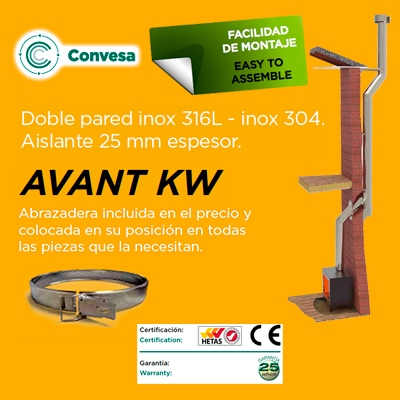 ABRAZADERA DE VIENTOS Ø125/175 CHIMENEA DOBLE PARED INOX 316-304 CONVESA KW